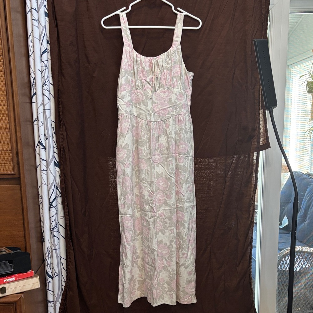 Monteau Cream Maxi Dress with Light Pink Floral Pattern